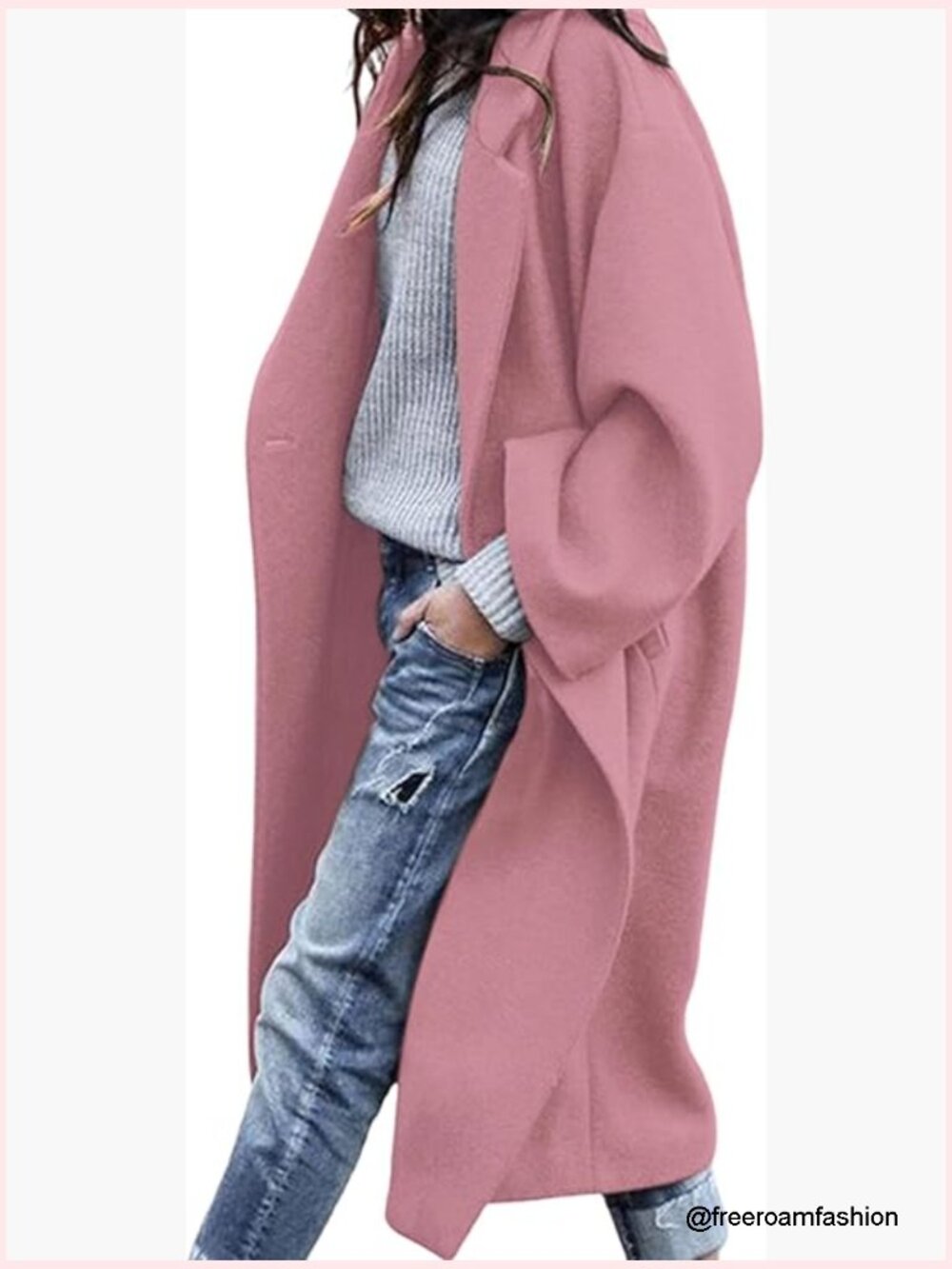 Oversized Long Sleeve Notch Lapel Button Jacket Casual Winter Coat